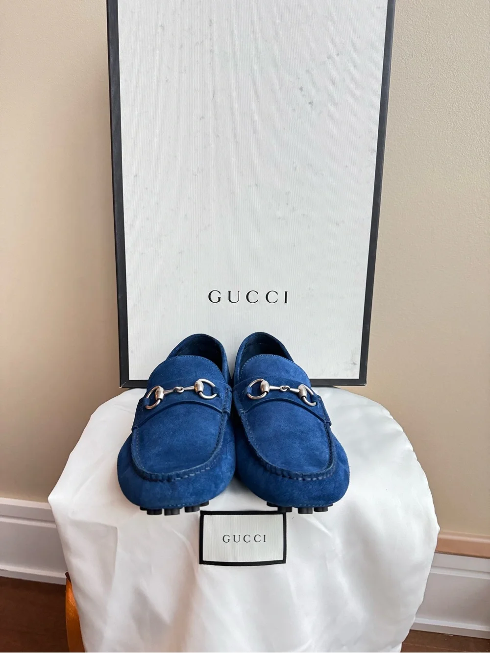 NWT Gucci Men’s Horsebit Loafers in Royal Blue, Suede, size 7 (US Men’s 7.5)